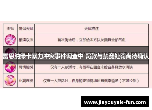 雷恩纳绿卡暴力冲突事件调查中 罚款与禁赛处罚尚待确认