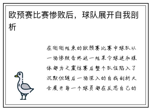 欧预赛比赛惨败后，球队展开自我剖析