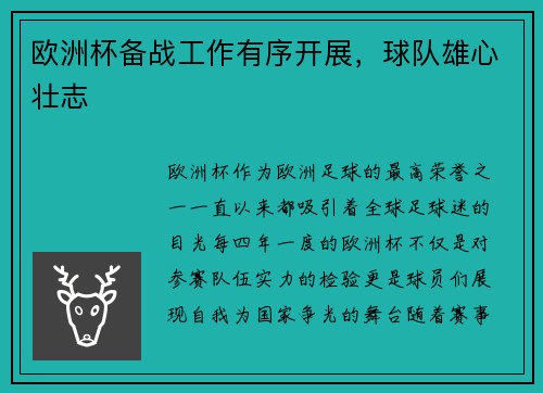欧洲杯备战工作有序开展，球队雄心壮志