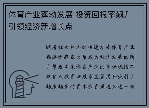 体育产业蓬勃发展 投资回报率飙升 引领经济新增长点