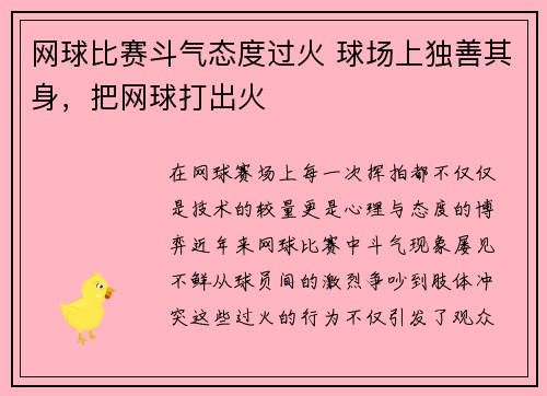 网球比赛斗气态度过火 球场上独善其身，把网球打出火